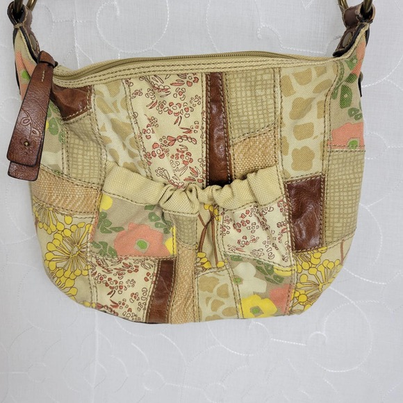 Fossil Womens Bag One Size Tan Canvas Floral Crossbody Adjustable Strap - Picture 6 of 8